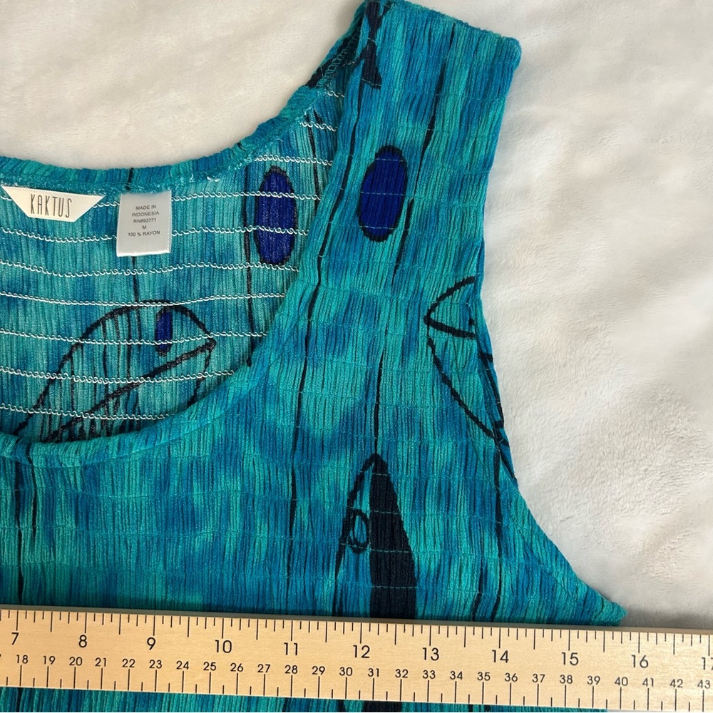 Kaktus Smocked Maxi Fish Print Dress M Beach Boho Vacation Coastal Summer Staple - Picture 10 of 13
